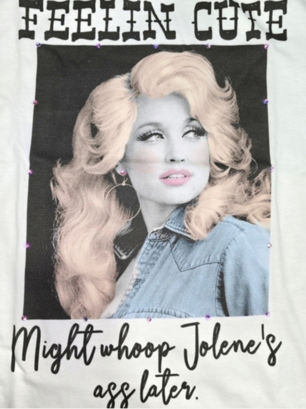 LAST One ! Dolly Parton White 'Feelin Cute' Graphic Women’s Size L Tee - Picture 2 of 8